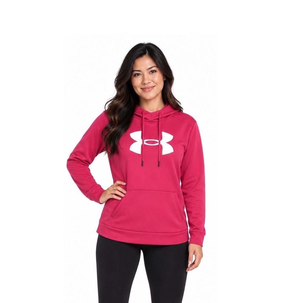 Under Armour Rival Fleece Hoodie Pink Logo Pullover L Activewear Workout 110-36